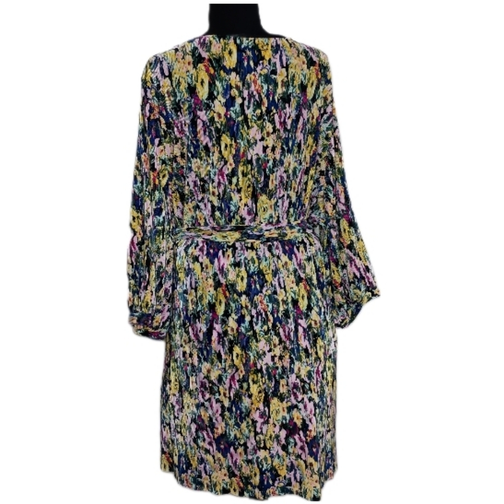 Vero Moda Curve Ribbed Floral Mini Dress Size 18 | Pleated Tie Waist - Picture 4 of 14